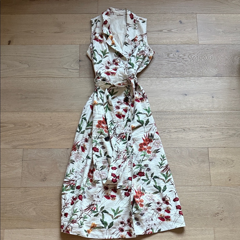 Elie Tahari Cream Floral Midi Dress